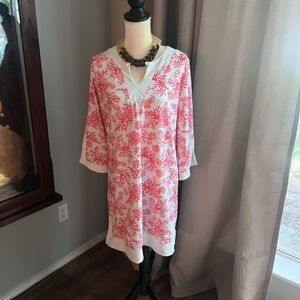 Cabana Life Tunic White and Pink Coral Print Dress UPF50+